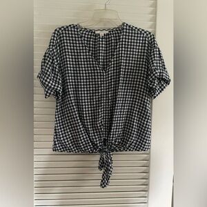 Checkered V-Neck Tie-Front Top